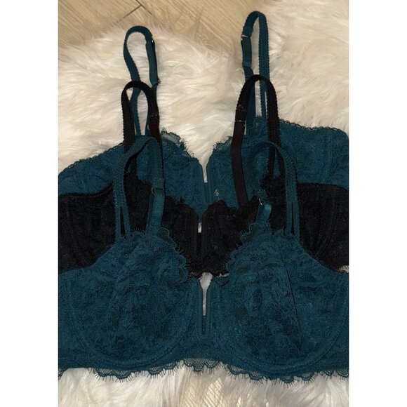 3 Auden Balconette Coverage Unlined Bras Lace Underwire Womens 34A Teal Black - Picture 3 of 7